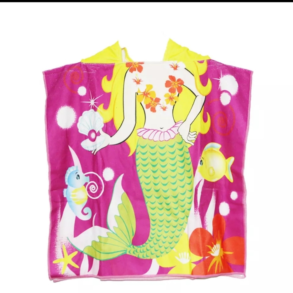 Kids Towel With Hood Mermaid Wrap Bath Beach